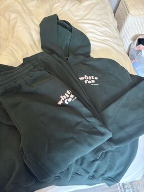 White Fox Boutique Dark Green Hoodie & Sweatpants Set with Pink Logo